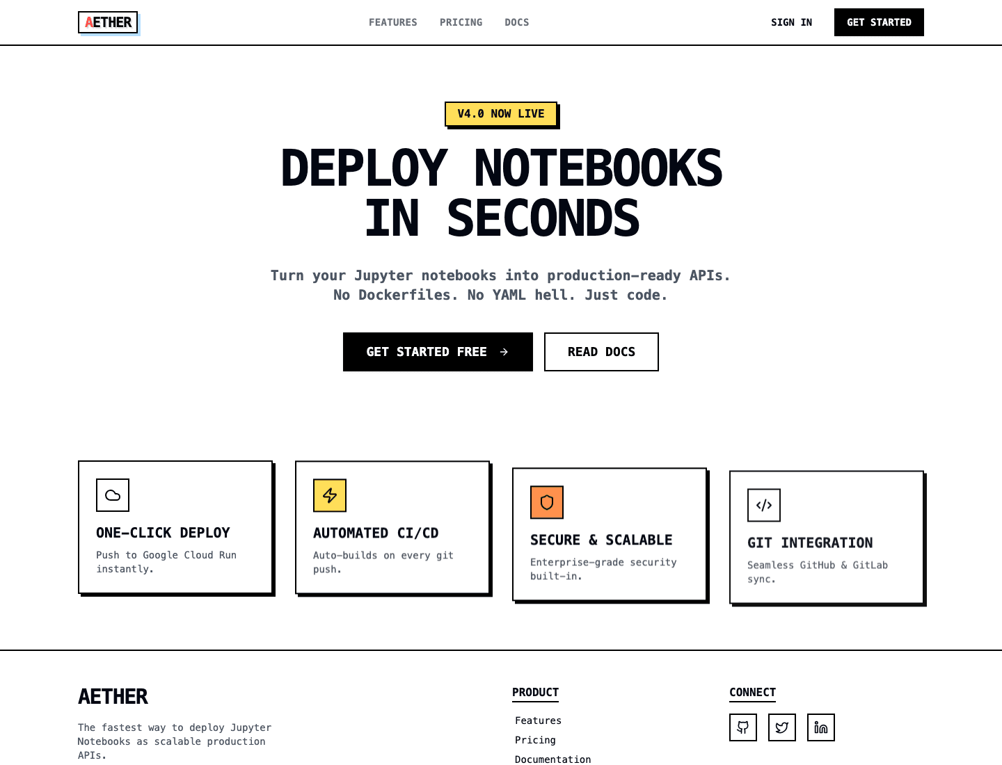 Aether landing page screenshot
